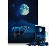 Lonely Cow In Moonlight 1000 Pieces Jigsaws Adults Puzzles Gifts Mind Workout Stress Less Home Activity Home Accent (50x75cm)