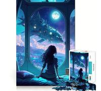 Lonely Girl at Night Puzzles for Adults 1000 Puzzles Brain Power Nice Thick Fun Challenge Premium Gift (50x75cm)