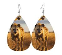 Lonely Hyena Pattern leather earrings | Water drop-shaped printed earrings, suitable for daily/party/dating scenes