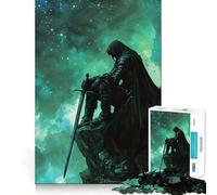 Lonely Knight Under Stars Jigsaw Puzzle 1000 Piece for Adults Serene Game Serene Game Pattern Build Xmas Fun Gift (38x26cm)