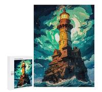 Lonely Lighthouse at Night: Winter Activity Gift, 500 PCS Wooden Brain Teaser for Adults, with A Decorative Finished Picture