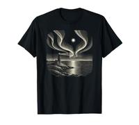 Lonely Lighthouse Aurora Moon Night Illustration T-Shirt
