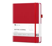 Lonely Oak Bullet Dotted Journal Notebook A5 Daily Journal for Men & Women | 120GSM Acid-Free Paper Grid Travel Journaling with Leather Hardcover and Inner Pocket(Red)