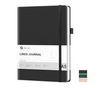 Lonely Oak Lined Journal Notebook, A5 Hardcover Lined Notebook for Women & Men, 120GSM Acid-Free Paper with Leather Hardcover and Inner Pocket, Daily Diary Journal for Work(Black)