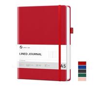 Lonely Oak Lined Journal Notebook, A5 Hardcover Lined Notebook for Women & Men, 120GSM Acid-Free Paper with Leather Hardcover and Inner Pocket, Daily Diary Journal for Work(Red)