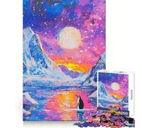 Lonely Penguin Sunset 1000 Piece Jigsaws for Teenagers Puzzle Cognitive Boost Perfect Connection Fun Play (38x26cm)