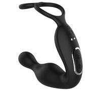 Lonely - rotating-head prostate vibrator with penis ring (black)
