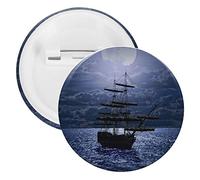 Lonely Sailboat in The Sea Against Full Moon Cloud Dark Blue 5 PCs Round Tinplate Badge, Badge Lapel Tie Pin, Lightweight Button Badge for Women Men Office Worker Teacher Student Decor
