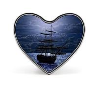 Lonely Sailboat in The Sea Against Full Moon Cloud Dark Blue Heart Badge Smooth Surface Lapel Tie Pin, Lightweight Badge for Women Men Office Worker Nurse Teacher Student Shirts Backpack