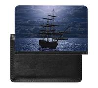 Lonely Sailboat in the Sea Against Full Moon Cloud Dark Blue Women's Passport Protector, Men's Passport Protector, PU Travel Passport Protector for Women Men Worker 5.8 x 3.9 x 0.4 inch