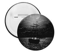 Lonely Sailboat in The Sea Against Full Moon Cloud Dark Pattern 5 PCs Round Tinplate Badge, Badge Lapel Tie Pin, Lightweight Button Badge for Women Men Office Worker Teacher Student Decor