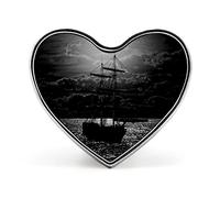Lonely Sailboat in The Sea Against Full Moon Cloud Dark Pattern Heart Badge Smooth Surface Lapel Tie Pin, Lightweight Badge for Women Men Office Worker Nurse Teacher Student Shirts Backpack