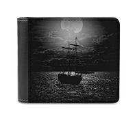 Lonely Sailboat in the Sea Against Full Moon Cloud Dark Pattern Leather Bifold Wallet Coin Purse Soft Stylish Credit Pass Case Card-Holder for Boy Girl Men Woman Money Storage