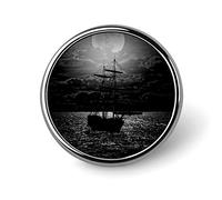 Lonely Sailboat in The Sea Against Full Moon Cloud Dark Pattern Round Badge Smooth Surface Lapel Tie Pin, Lightweight Badge for Women Men Office Worker Nurse Teacher Student Shirts Backpack