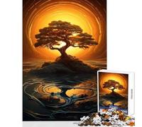 Lonely Tree in Golden Sky 1000 Piece Jigsaw Puzzle for Teenagers Support Memory Strength And Retention Gentle Calm Leisure Activity (50X75cm)