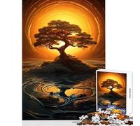 Lonely Tree in Golden Sky 1000 Piece Jigsaw Puzzle for Teenagers Support Memory Strength And Retention Gentle Calm Leisure Activity (38X52cm)