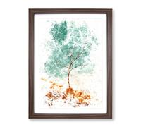 Lonely Tree Watercolour Modern Framed Print | A2 Walnut Framed Wall Art | Ready to Hang | Modern Floral Picture | Living Room Bedroom Lounge Office