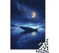 Lonely Whale In Moonlight 1000-Piece Jigsaw Puzzle for Adults, 38x26cm/1000pcs, White Cardboard Construction, Screen-Free Leisure And Family Time