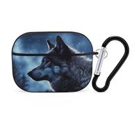 Lonely Wolf AirPods Pro 2 Case Cover, Shockproof Hard Shell Protective Case for Women Men, Compatible with Airpod Pro Case 2nd/1st Generation with Keychain-Black