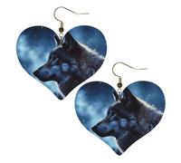 Lonely Wolf Heart Earrings Faux Leather Double Sided Drop Dangle Earrings Fashion Lightweight Jewelry Gifts For Women'S Ear Accessories
