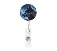 Lonely Wolf Print Retractable Badge Holder Heavy Duty Sturdy Badge Clips Keychain Badge Reels for Nurse Doctor Teacher