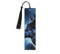 Lonely Wolf Wooden Bookmarks 5 Pcs,Handmade Double-Sided Printed Book Marks Page Markers with Black Tassels Book Accessories Gift for Book Lovers Women Men