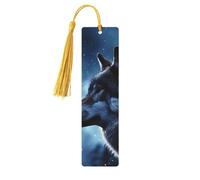 Lonely Wolf Wooden Bookmarks 5 Pcs,Handmade Double-Sided Printed Book Marks Page Markers with Gold Tassels Book Accessories Gift for Book Lovers Women Men