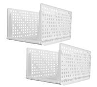 LONENESSL 2 Pack Wardrobe Storage Organiser, Stackable Foldable Wardrobe Storage Box Organizer, Storage Boxes Plastic White Storage Cupboard Drawers,Space-Saving, Suitable for Home, Kitchen, Bedroom