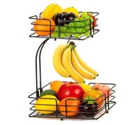 LONENESSL 2-Tier Fruit Racks Fruit Bowl with Banana Hanger, Detachable Countertop Fruit Rack with Banana Hanger, Veg Metal Storage Rack, Perfect for Holding Fruit, Vegetables, Eggs, Snacks, Black
