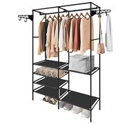 LONENESSL Clothes Rail with 6-Tier Storage Shelf 2 Hooks,Garment Rack,Heavy Duty Garment Clothes Rack Hanging Rail Cloth Rack Dryer Freestanding Wardrobe for Dressing Room or Bedroom