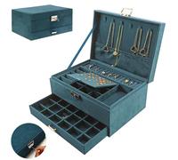 LONENESSL Jewellery Box Organiser for Necklace Earrings Bracelets Rings, 3 Layers Large Velvet Removable Compartment Jewellery Storage Case for Women Girls