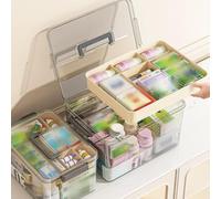 LONENESSL Medicine Storage Box, Household First Aid Organiser, Household Medicine Storage Box Organiser with Lid, 2-Layer Multi Grid Medicine Box, Portable Medication Cabinet for Home, School, Office