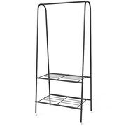 LONENESSL Metal Clothes Rail Garment Rack, Small Coat Rack Hanging Rail with 2 Tier Storage Shelf, A-shaped Clothes Rack, Stand Rail Hanger Organiser Shelf Bedroom Clothing Rack - Black