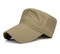 Loneshark Long Brim Military Hat Mesh Back Cadet Cap Army Flat Top, Khaki, XL/XXL