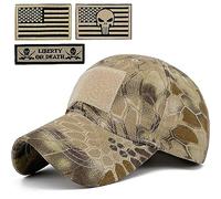 Loneshark Tactical Camo Hat with American Flag Skull Patch, Highlander-bk, One size