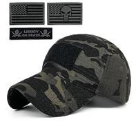 Loneshark Tactical Camo Hat with American Flag Skull Patch, Multicam-bg, One size
