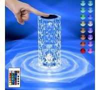 Lonexo Crystal Diamond Rose Table Lamp RGB LED Night Light with Touch and Remote Control, Bedside Lamps Nightstand Lamps, Dimmable Rechargeable, Romantic Lighting Decoration for Bedroom Office, Dating