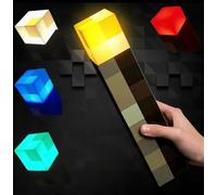 Lonexo Pixel Brownstone Torch LED Night Light, USB Rechargeable, Slow Fade, Kids Bedroom and Gaming Room Decor, 4 Color Modes Light for Kids lamp Gift for boy Room Decor
