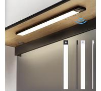 Lonexo Under Cabinet Light Motion Sensor 70 LED, 2400mAh Li-ion Battery USB Rechargeable, Wireless Under Counter Lighting, Ultra Thin LED Light for Closet, Cabinet and Hallway (Black, 50 CM)