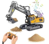 Lonexo V2 Remote Control Digger Toys,14 Channel 1:20 Remote Control Excavator Construction Toys Tractor with Simulated Sound,Lighting,Metal Head Digging for kids for 14 for boys