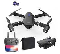 Lonexo V3 Drone E88 4k Dual wide-angle HD camera WiFi height Hold Foldable RC quadrotor helicopter Rechargable Camera-free children's toys (Black)