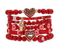 Lonext Beaded Stretch Bracelet for Women, Boho Y2k Style, St. Patrick's Day Valentine's Day Theme, 7.0 Inch, Clay Material, Round Shape, Spring Ring Clasp, One Size, Clay Glass Crystal, no gemstone