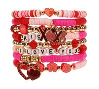 Lonext Beaded Stretch Bracelet for Women, Boho Y2k Style, St. Patrick's Day Valentine's Day Theme, 7.0 Inch, Clay Material, Round Shape, Spring Ring Clasp, One Size, Clay Glass Crystal, no gemstone