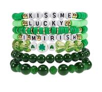 Lonext Beaded Stretch Bracelet for Women, Boho Y2k Style, St. Patrick's Day Valentine's Day Theme, 7.0 Inch, Clay Material, Round Shape, Spring Ring Clasp, One Size, Clay Glass Crystal, no gemstone