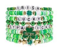 Lonext Beaded Stretch Bracelet for Women, Boho Y2k Style, St. Patrick's Day Valentine's Day Theme, 7.0 Inch, Clay Material, Round Shape, Spring Ring Clasp, One Size, Clay Glass Crystal, no gemstone