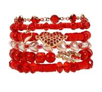 Lonext Beaded Stretch Bracelet for Women, Boho Y2k Style, St. Patrick's Day Valentine's Day Theme, 7.0 Inch, Clay Material, Round Shape, Spring Ring Clasp, One Size, Clay Glass Crystal, no gemstone