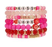 Lonext Beaded Stretch Bracelet for Women, Boho Y2k Style, St. Patrick's Day Valentine's Day Theme, 7.0 Inch, Clay Material, Round Shape, Spring Ring Clasp, One Size, Clay Glass Crystal, no gemstone