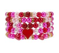 Lonext Beaded Stretch Bracelet for Women, Boho Y2k Style, St. Patrick's Day Valentine's Day Theme, 7.0 Inch, Clay Material, Round Shape, Spring Ring Clasp, One Size, Clay Glass Crystal, no gemstone