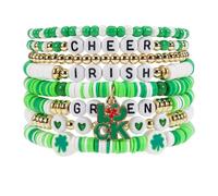 Lonext Beaded Stretch Bracelet for Women, Boho Y2k Style, St. Patrick's Day Valentine's Day Theme, 7.0 Inch, Clay Material, Round Shape, Spring Ring Clasp, One Size, Polymer Clay Plastic, no gemstone