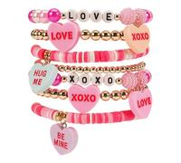 Lonext Beaded Stretch Bracelet for Women, Boho Y2k Style, St. Patrick's Day Valentine's Day Theme, 7.0 Inch, Clay Material, Round Shape, Spring Ring Clasp, One Size, Clay Glass Crystal, no gemstone